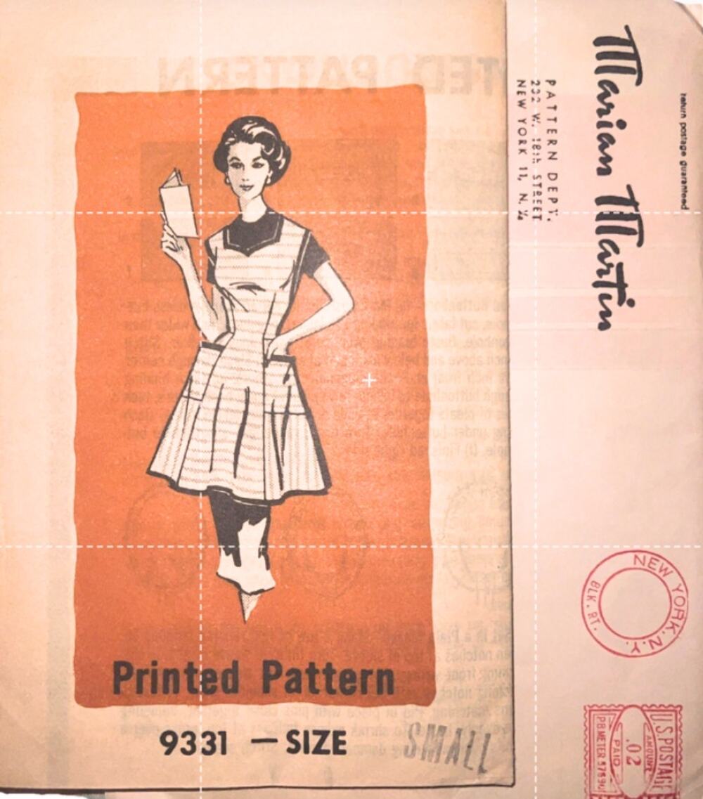 Vintage 1950’s Marian Martin 9331 Full Apron Mail Order Sewing Pattern UNCUT